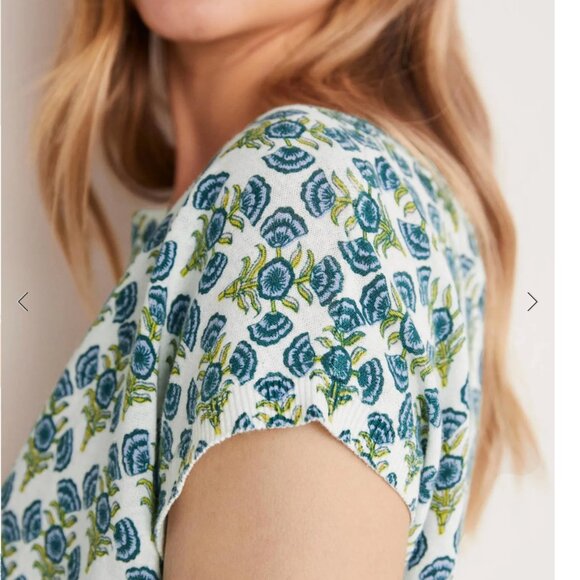 Boden Printed Crew Neck Knitted Sweater, Brunnera Blue Poppy Geo 4 EUC - Picture 6 of 10